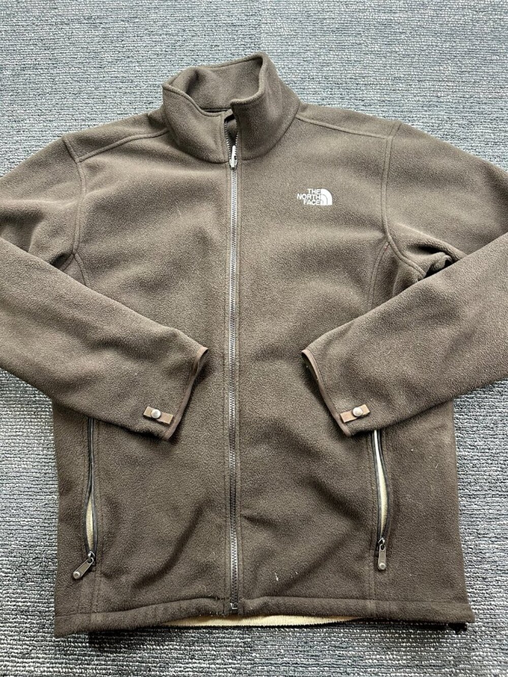 The North Face Men's XL Full Zip Fleece Jacket Brown Mock Neck Zip Pockets TNF
